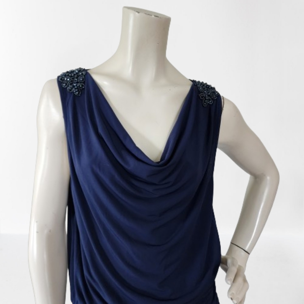 Venus Dress Womens L Navy Blue Sleeveless Ruched - Picture 3 of 9